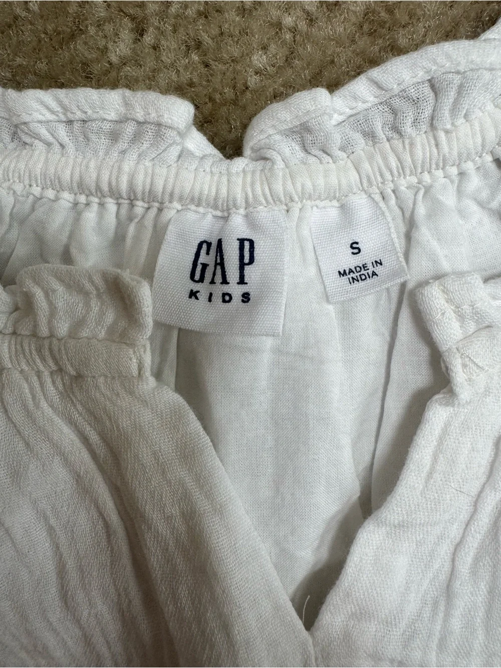 GAP Kids Sz 6/7 Cream Ruffle-Trim Cotton Top